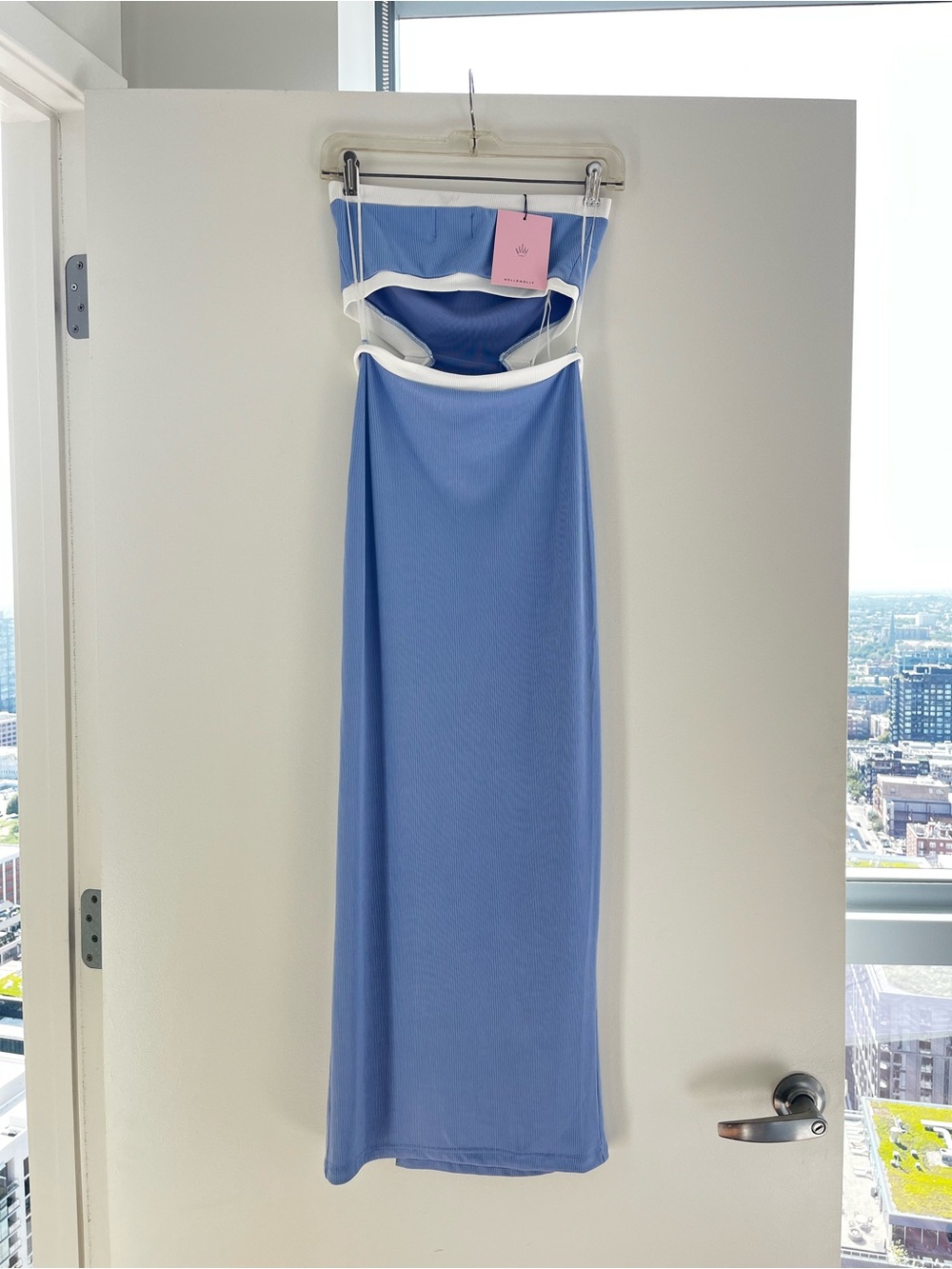 Hello Molly Strapless Light Blue Maxi Dress with White Trim - Picture 2 of 3